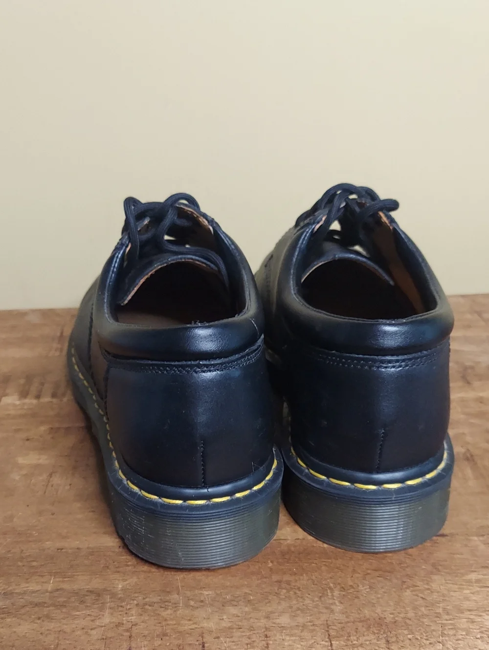 NWOT - Dr. Martens Black Leather 5-Eye Derby Shoes w/Yellow Stitching - Size 10